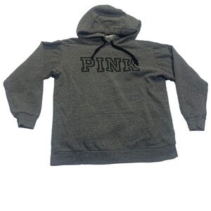 💜 PINK Victoria's Secret Gray Hoodie Sweatshirt with Black Logo - Size M